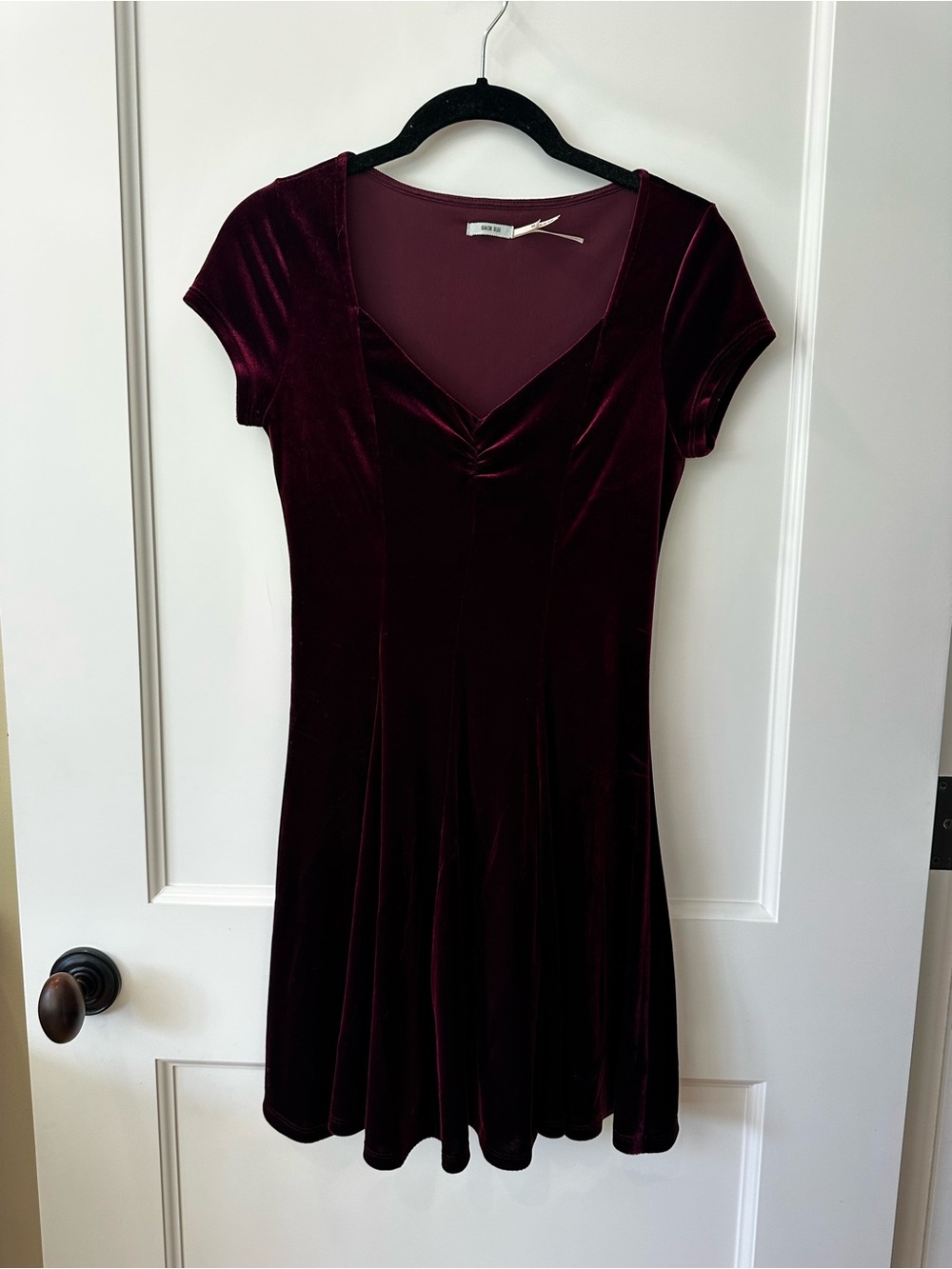 Urban Outfitters Kimchi Blue Velvet Fit-and-Flare Dress in Deep Burgundy